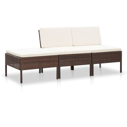 Set Divani da Giardino 3 pz con Cuscini in Polyrattan Marrone - homemem39