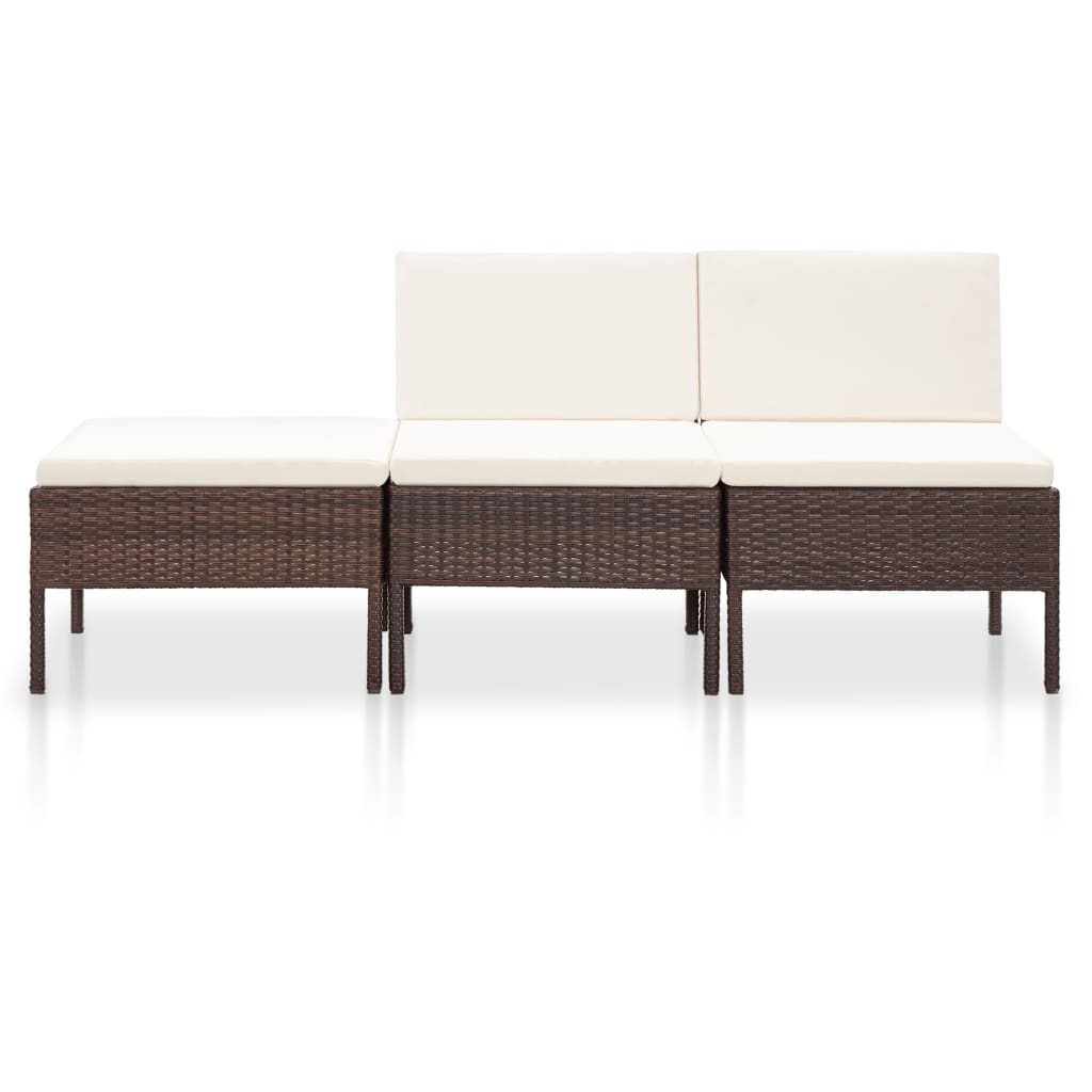 Set Divani da Giardino 3 pz con Cuscini in Polyrattan Marrone - homemem39