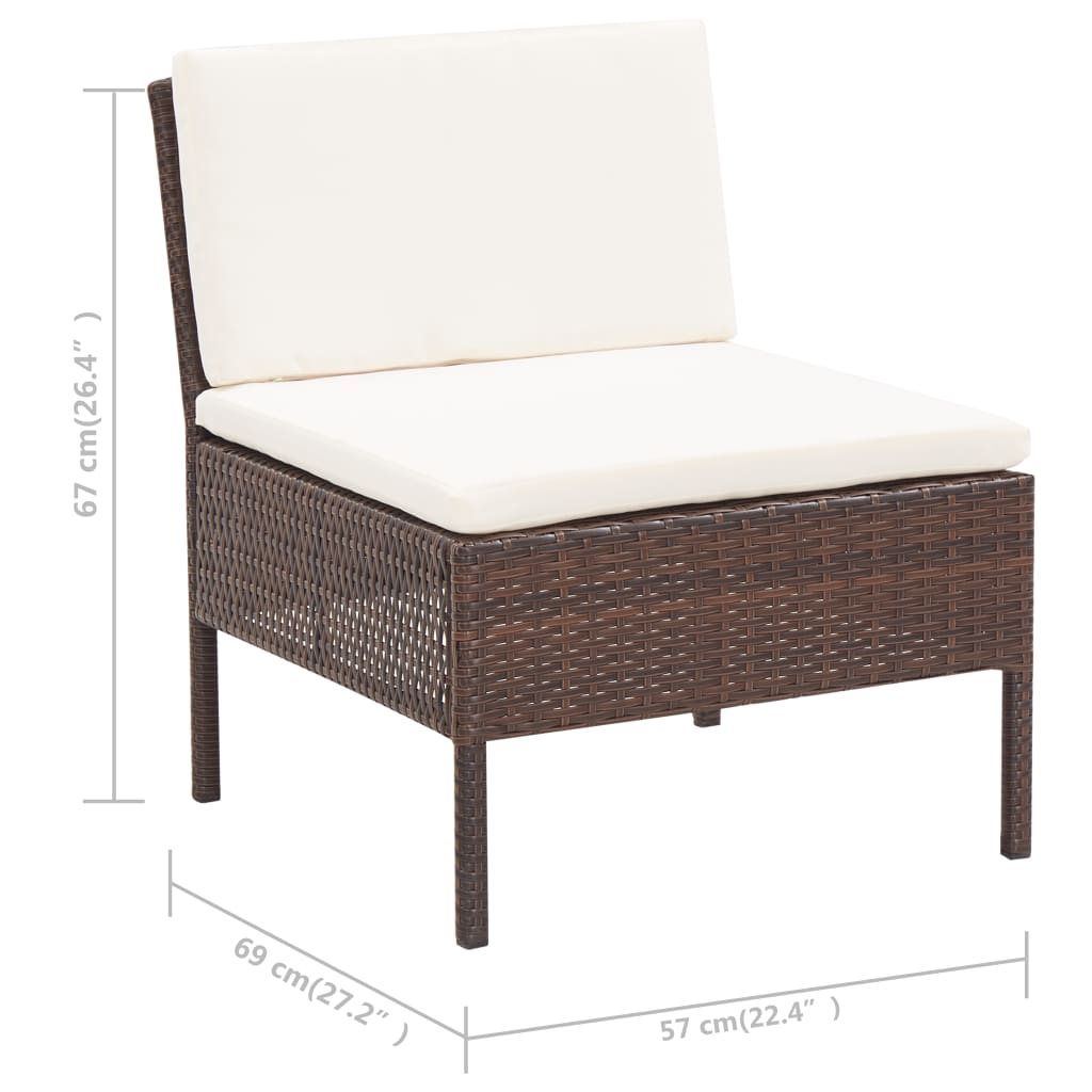 Set Divani da Giardino 3 pz con Cuscini in Polyrattan Marrone - homemem39