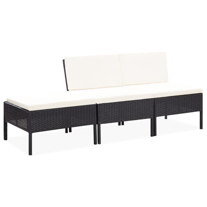 Set Divani da Giardino 3 pz con Cuscini in Polyrattan Nero - homemem39