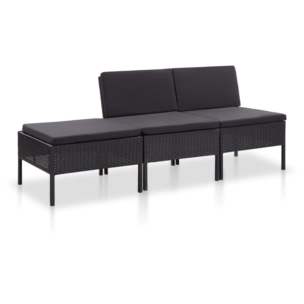 Set Divani da Giardino 3 pz con Cuscini in Polyrattan Nero - homemem39