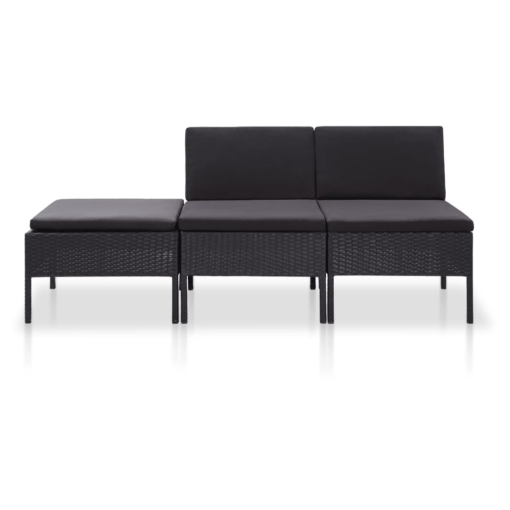 Set Divani da Giardino 3 pz con Cuscini in Polyrattan Nero - homemem39