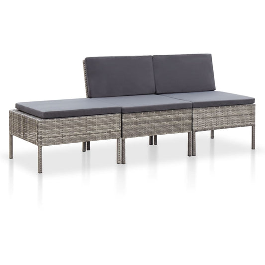 Set Divani da Giardino 3 pz con Cuscini in Polyrattan Grigio - homemem39