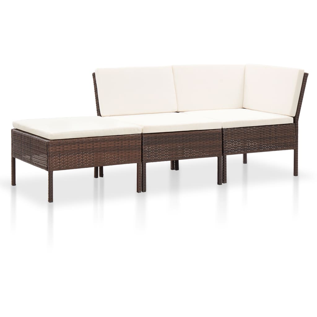 Set Divani da Giardino 3 pz con Cuscini in Polyrattan Marrone - homemem39