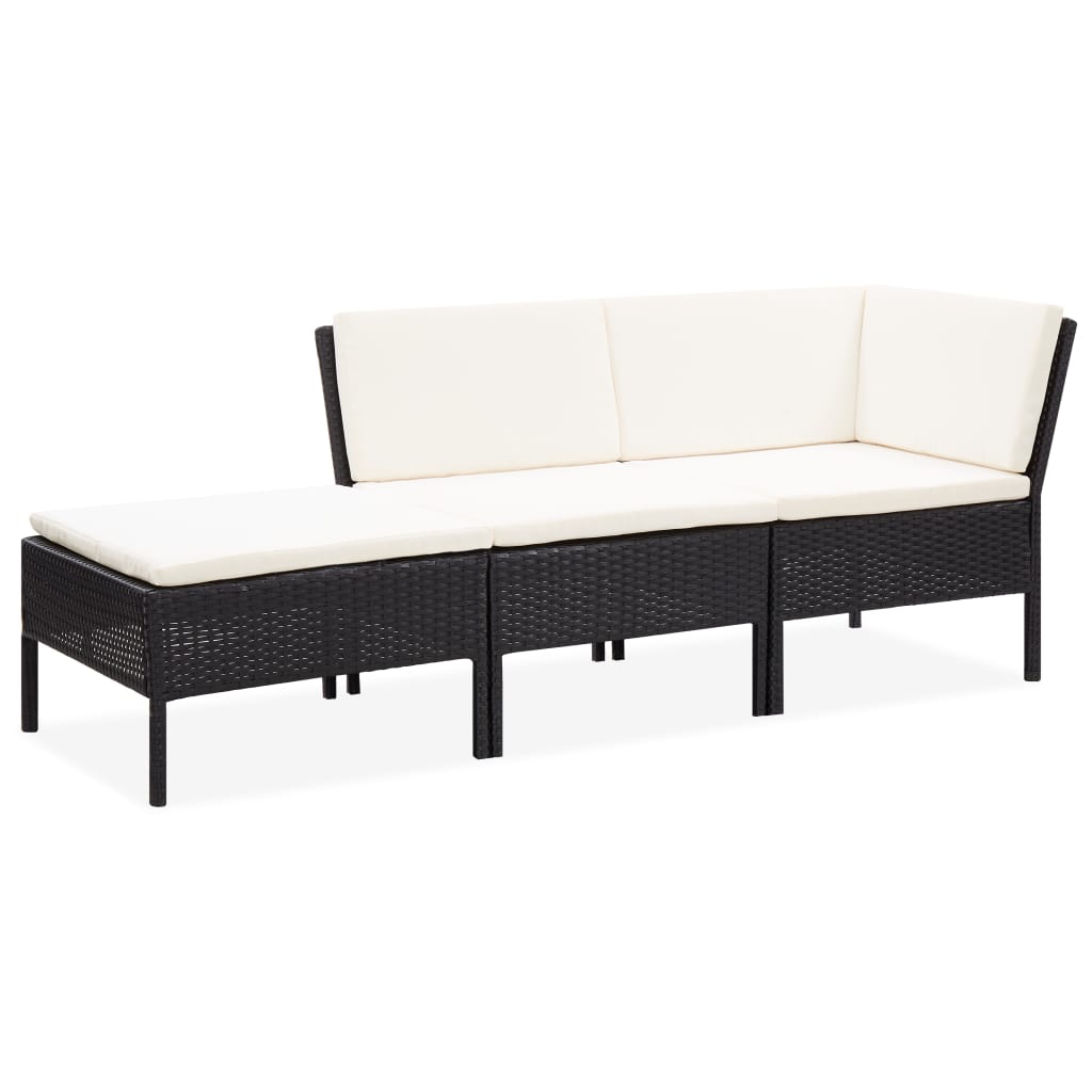 Set Divani da Giardino 3 pz con Cuscini in Polyrattan Nero - homemem39