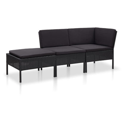 Set Divani da Giardino 3 pz con Cuscini in Polyrattan Nero - homemem39