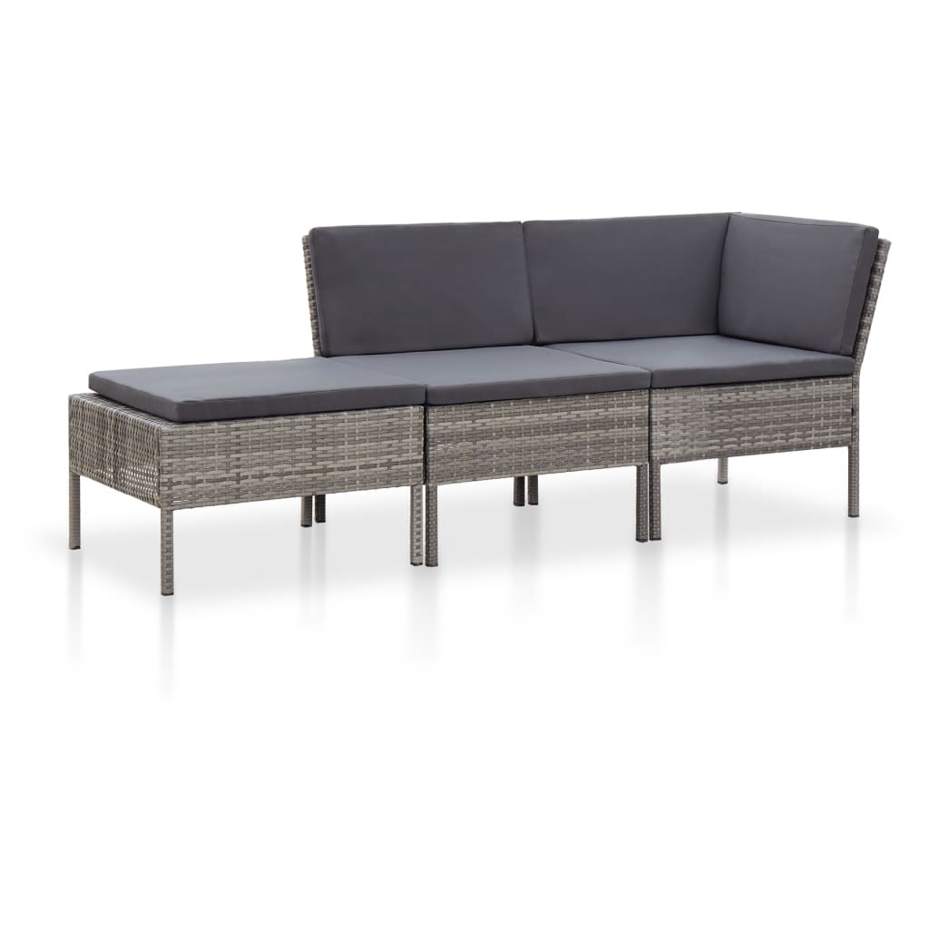 Set Divani da Giardino 3 pz con Cuscini in Polyrattan Grigio - homemem39