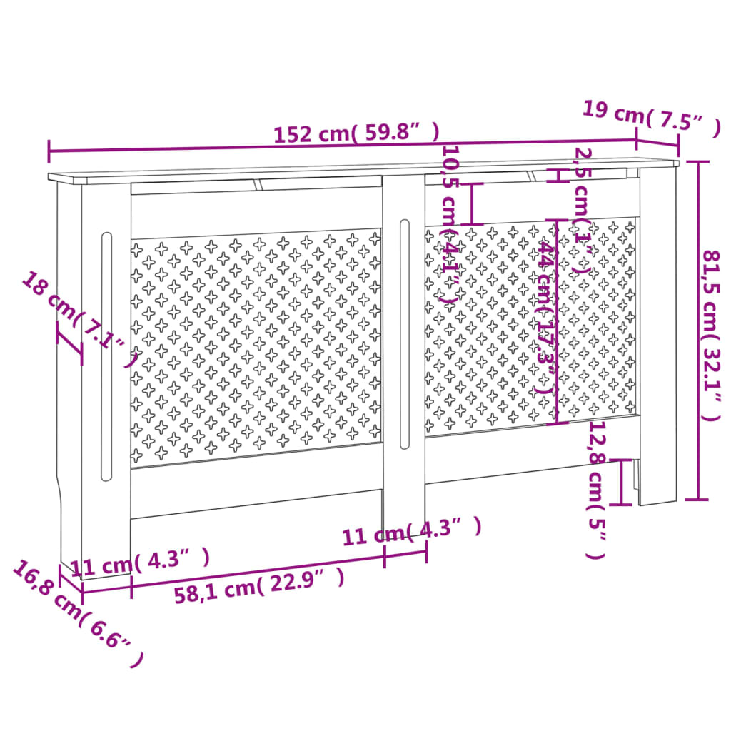 Copertura per Radiatore Nera 152x19x81 cm in MDF - homemem39