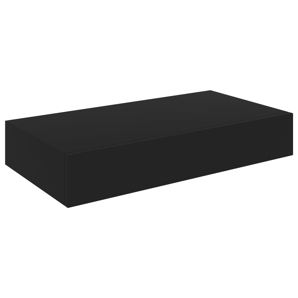 Mensola a Muro Galleggiante con Cassetto Nera 48x25x8 cm - homemem39