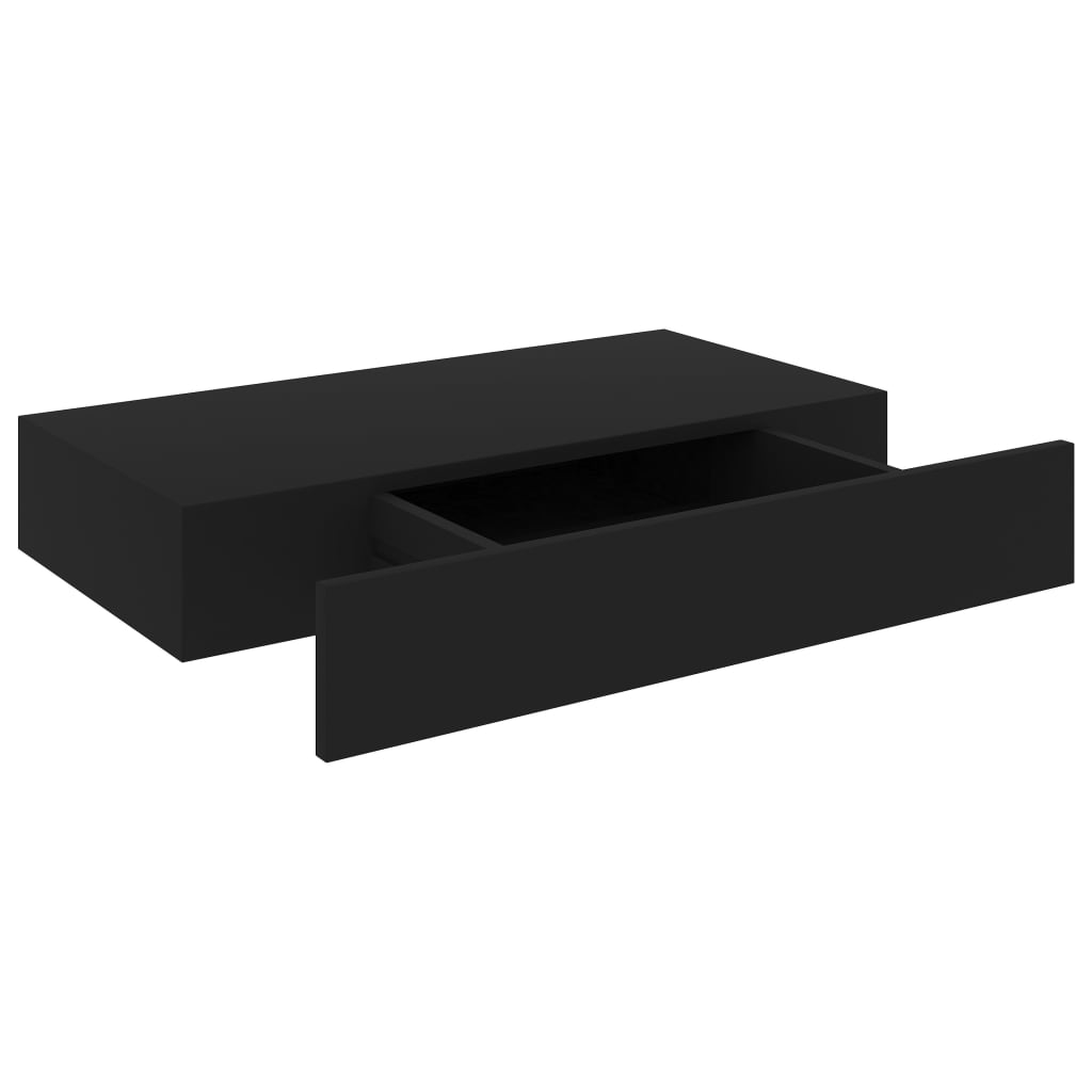 Mensola a Muro Galleggiante con Cassetto Nera 48x25x8 cm - homemem39