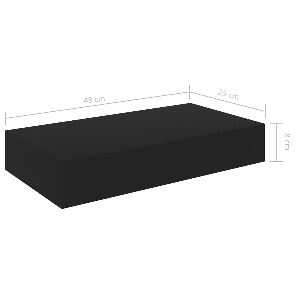 Mensola a Muro Galleggiante con Cassetto Nera 48x25x8 cm - homemem39