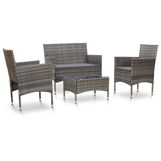 Set Divani da Giardino 4 pz con Cuscini in Polyrattan Grigio - homemem39