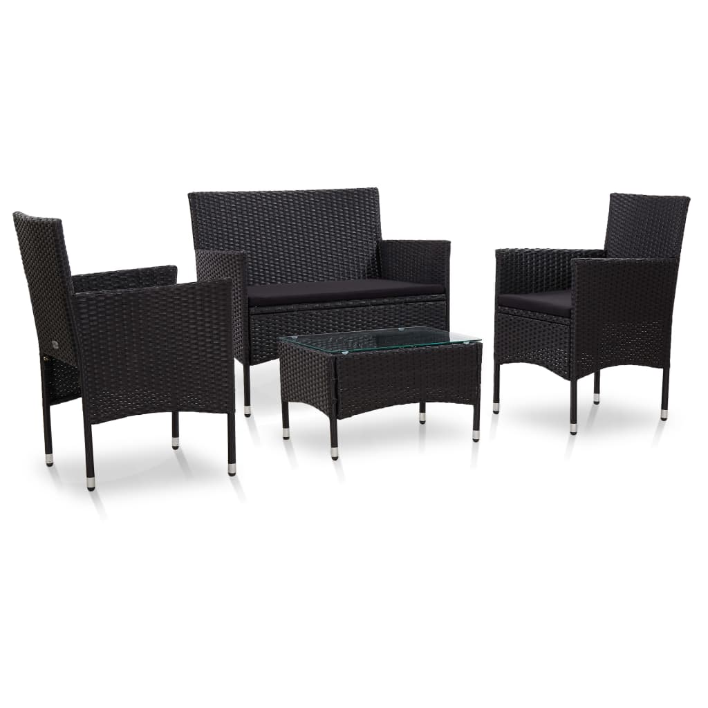 Set Divani da Giardino 4 pz con Cuscini in Polyrattan Nero - homemem39