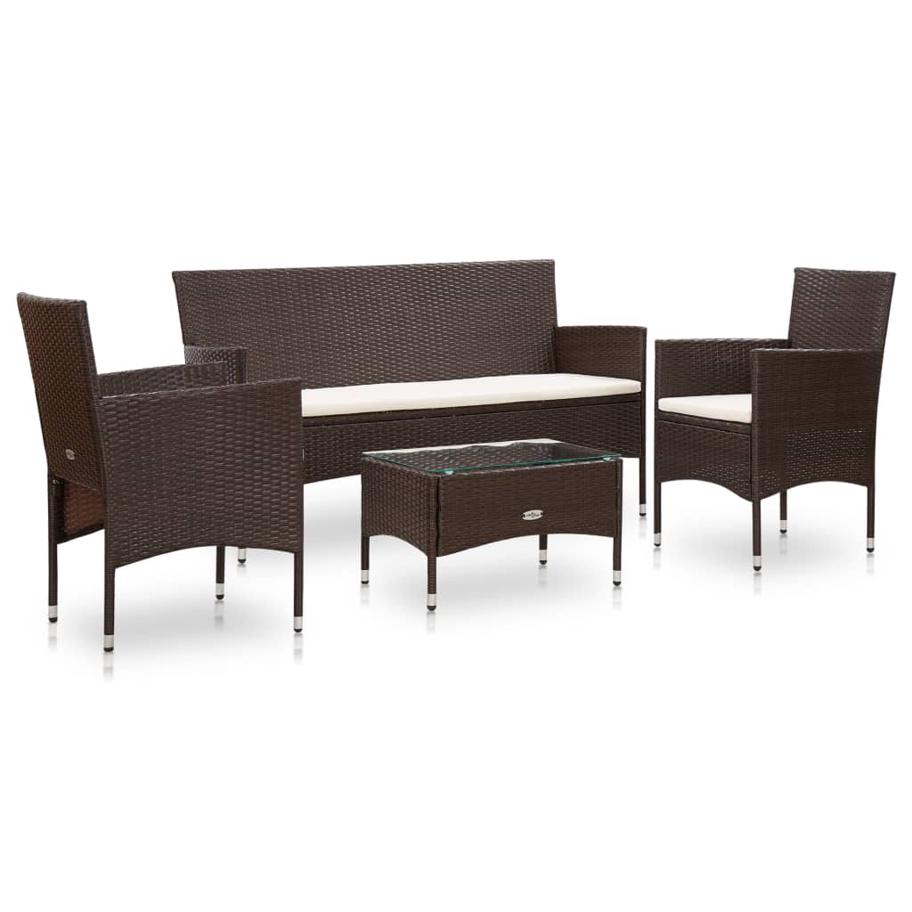 Set Divani da Giardino 4 pz con Cuscini in Polyrattan Marrone - homemem39