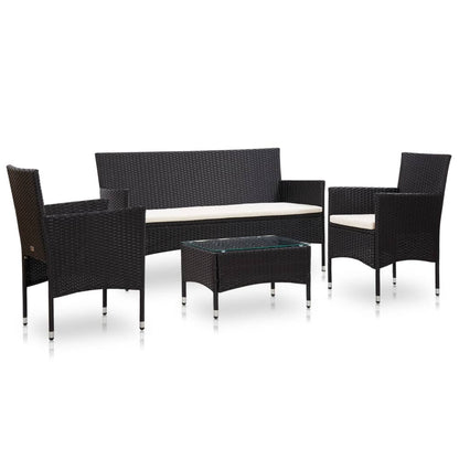 Set Divani da Giardino 4 pz con Cuscini in Polyrattan Nero - homemem39