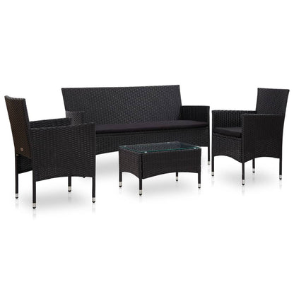 Set Divani da Giardino 4 pz con Cuscini in Polyrattan Nero - homemem39