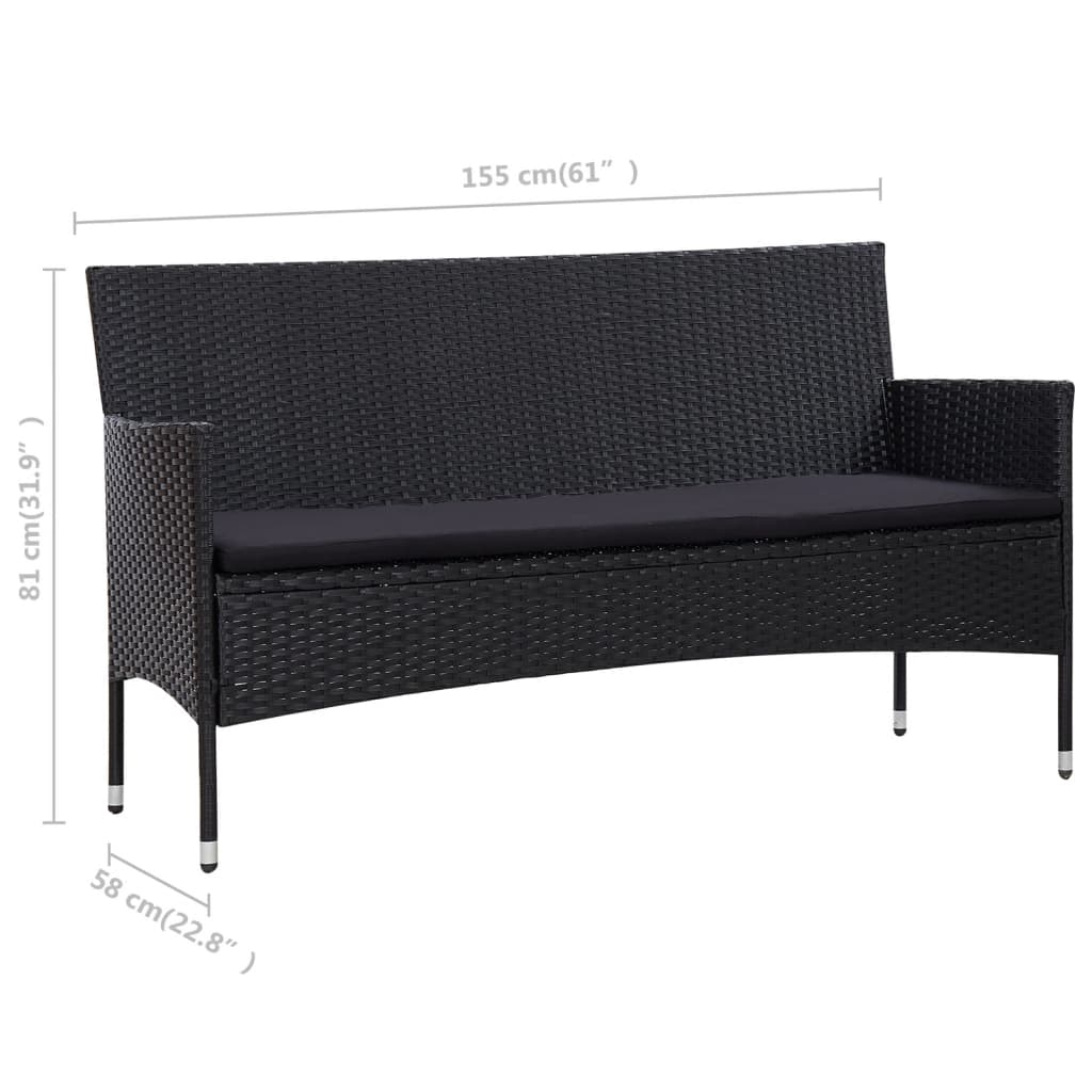 Set Divani da Giardino 4 pz con Cuscini in Polyrattan Nero - homemem39