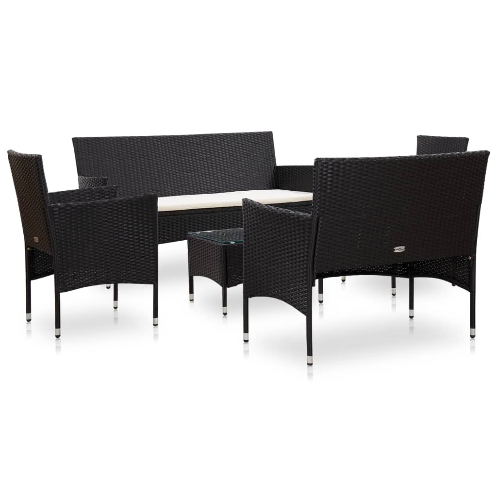 Set Divani da Giardino 5 pz con Cuscini in Polyrattan Nero - homemem39