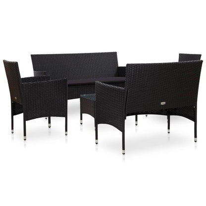 Set Divani da Giardino 5 pz con Cuscini in Polyrattan Nero - homemem39