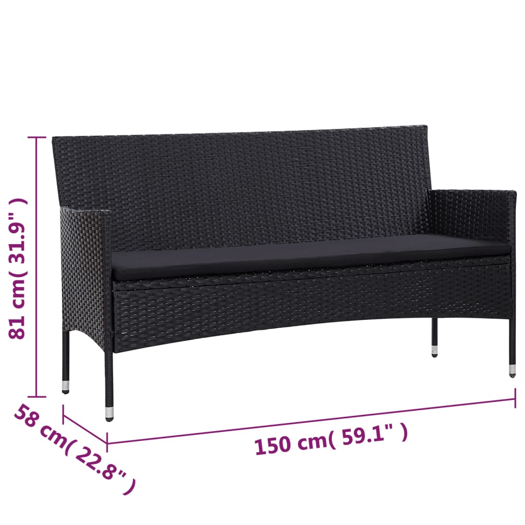 Set Divani da Giardino 5 pz con Cuscini in Polyrattan Nero - homemem39