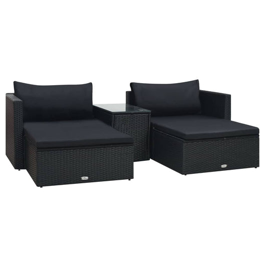 Set Divani da Giardino 5 pz con Cuscini in Polyrattan Nero - homemem39