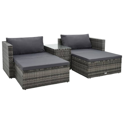 Set Divani da Giardino 5 pz con Cuscini in Polyrattan Grigio - homemem39