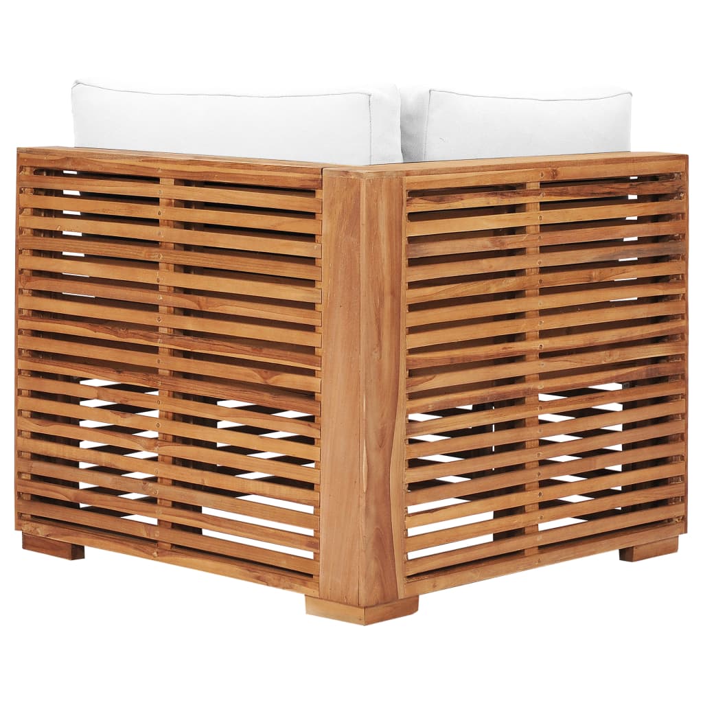 Divano Angolare da Giardino con Cuscino Crema Massello di Teak - homemem39