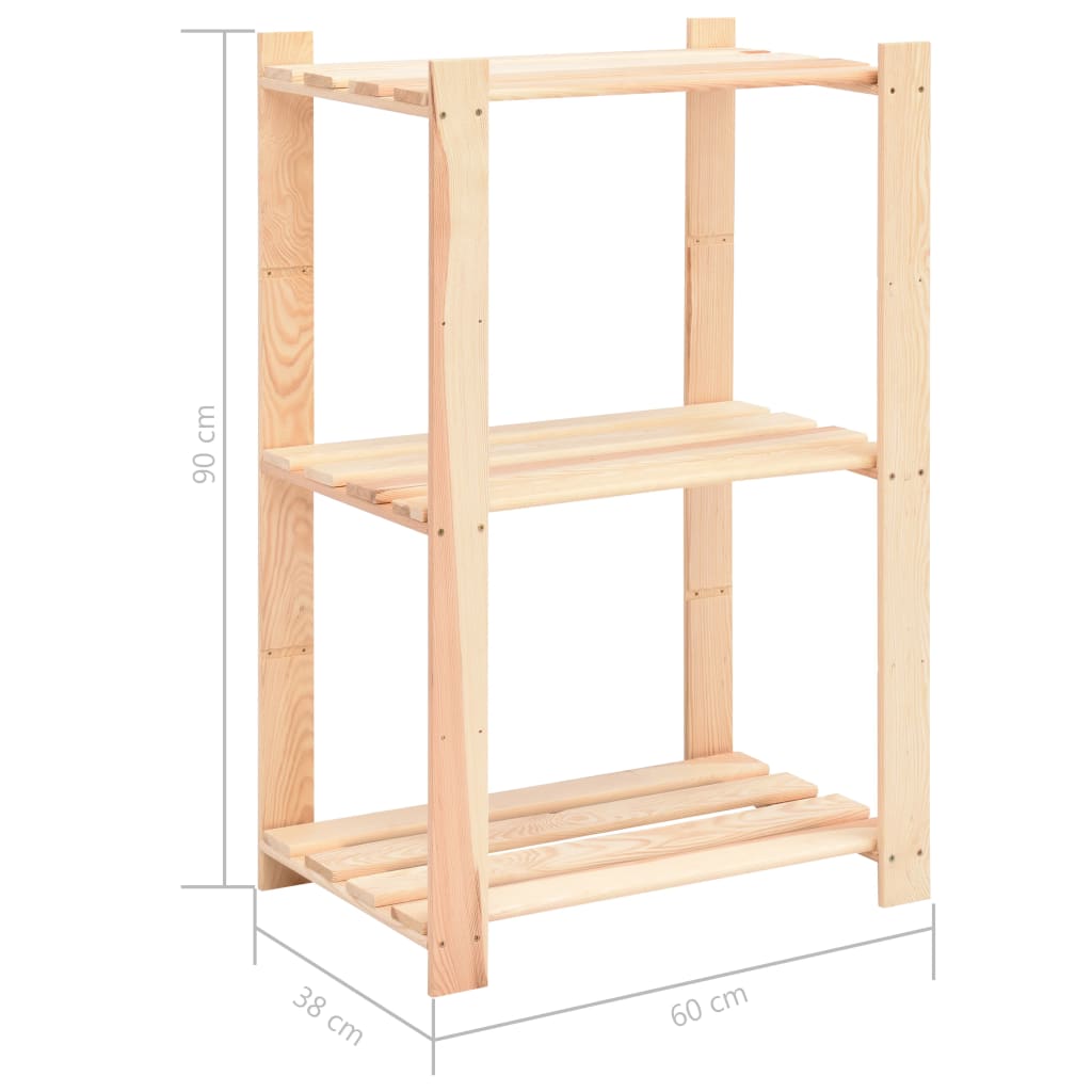 Scaffali a 3 Livelli 3 pz 60x38x90 cm in Massello Pino 150 kg - homemem39