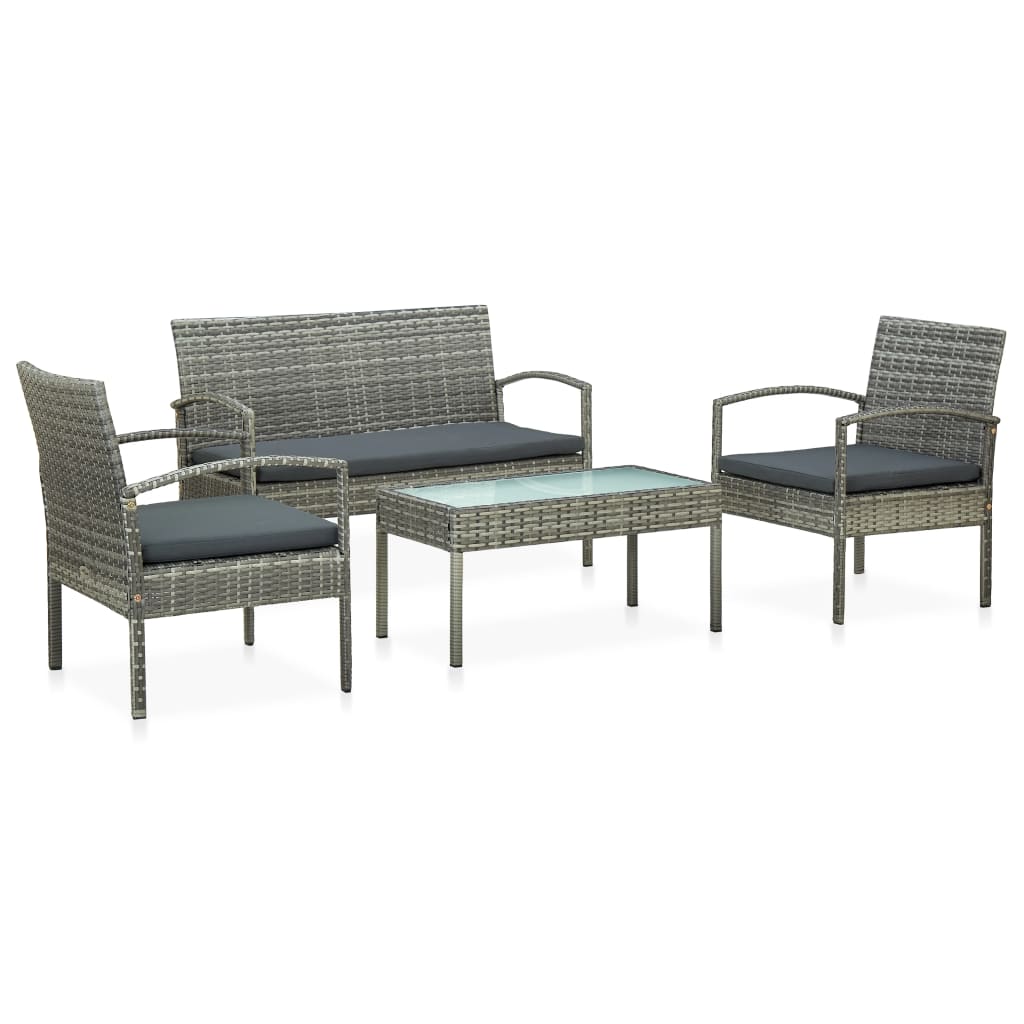 Set Divani da Giardino 4 pz con Cuscini in Polyrattan Grigio - homemem39