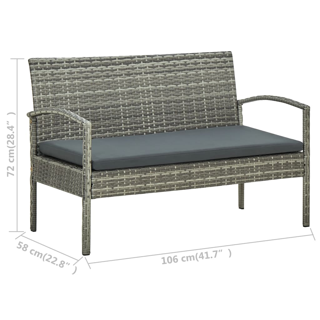 Set Divani da Giardino 4 pz con Cuscini in Polyrattan Grigio - homemem39