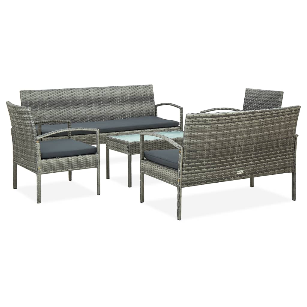 Set Divani da Giardino 5pz con Cuscini in Polyrattan Grigio - homemem39