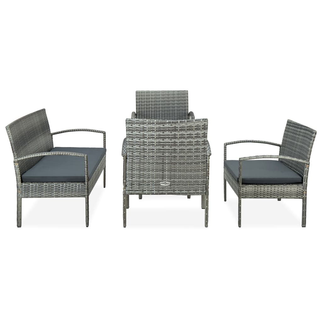 Set Divani da Giardino 5pz con Cuscini in Polyrattan Grigio - homemem39