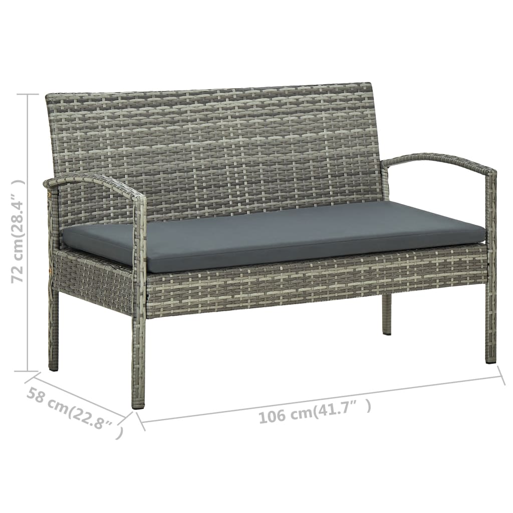 Set Divani da Giardino 5pz con Cuscini in Polyrattan Grigio - homemem39