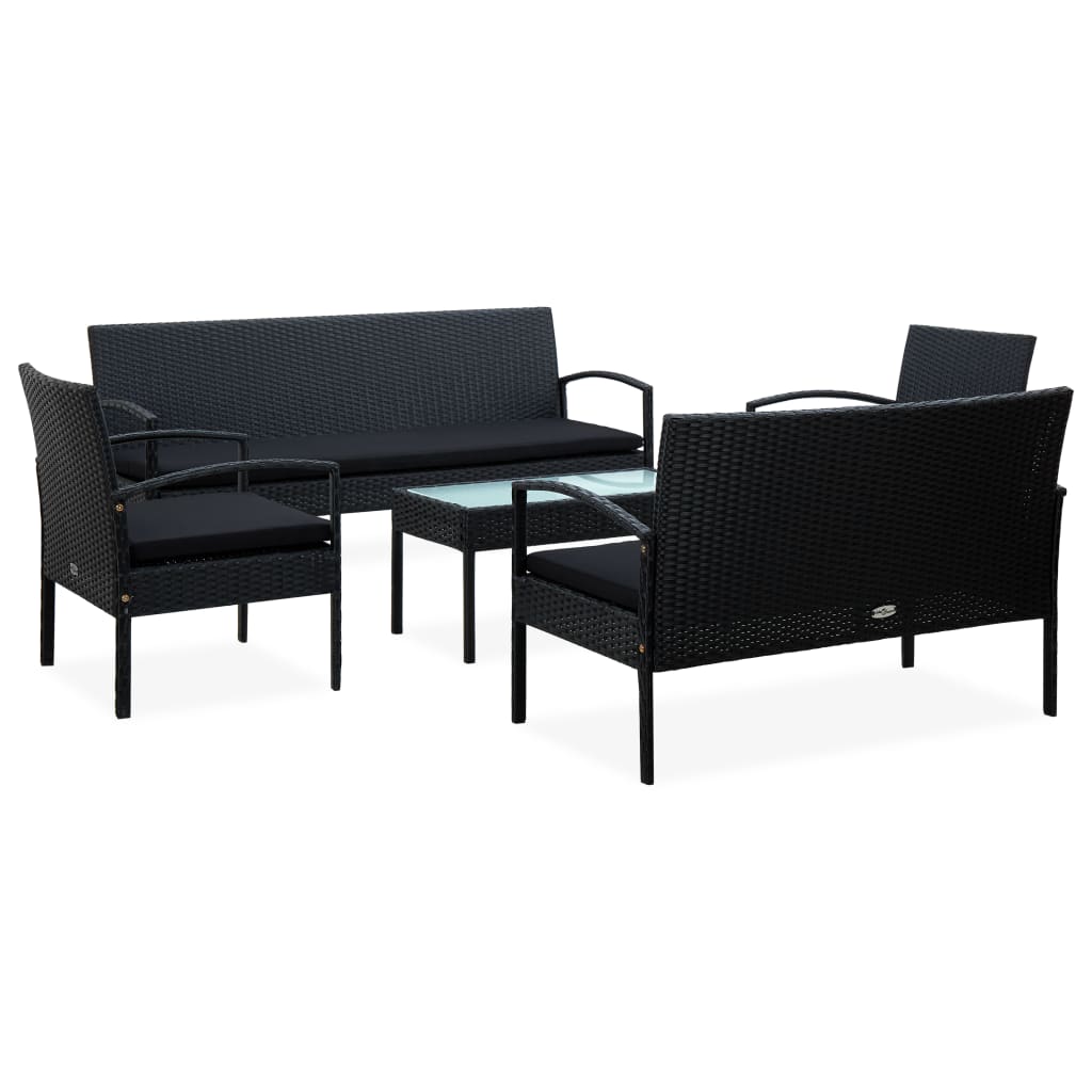 Set Divani da Giardino 5pz con Cuscini in Polyrattan Nero - homemem39