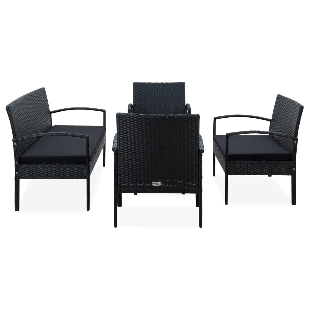 Set Divani da Giardino 5pz con Cuscini in Polyrattan Nero - homemem39