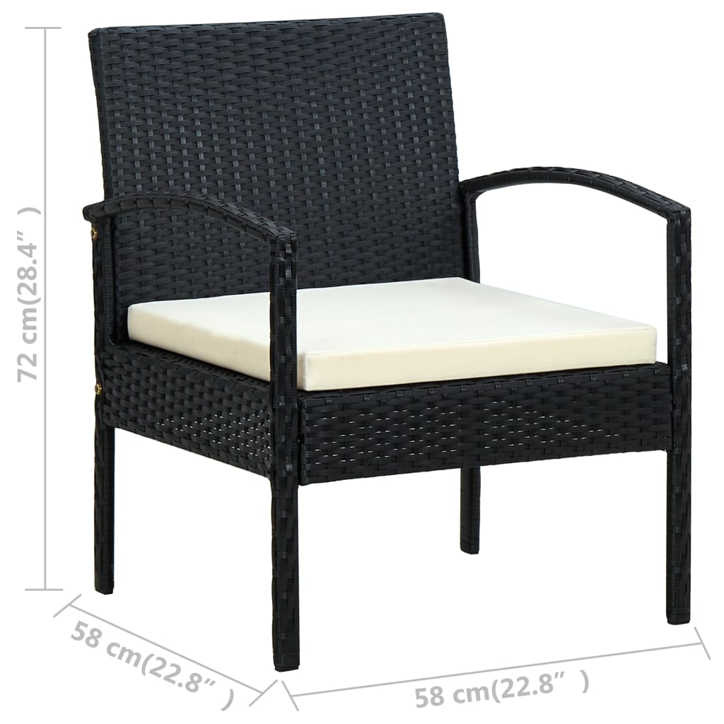 Sedia da Giardino con Cuscino in Polyrattan Nero - homemem39