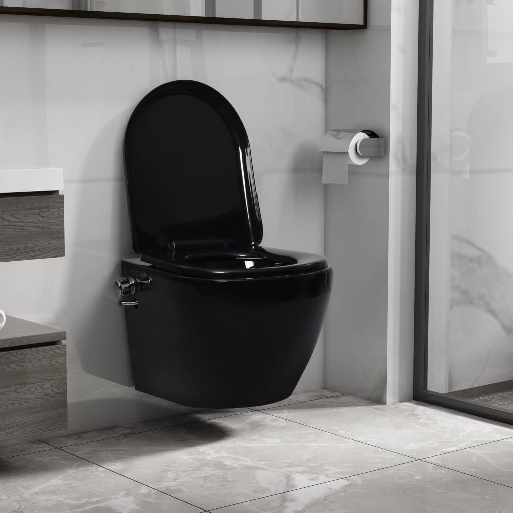 Toilette senza Bordo Sospesa con Funzione Bidet Ceramica Nera - homemem39