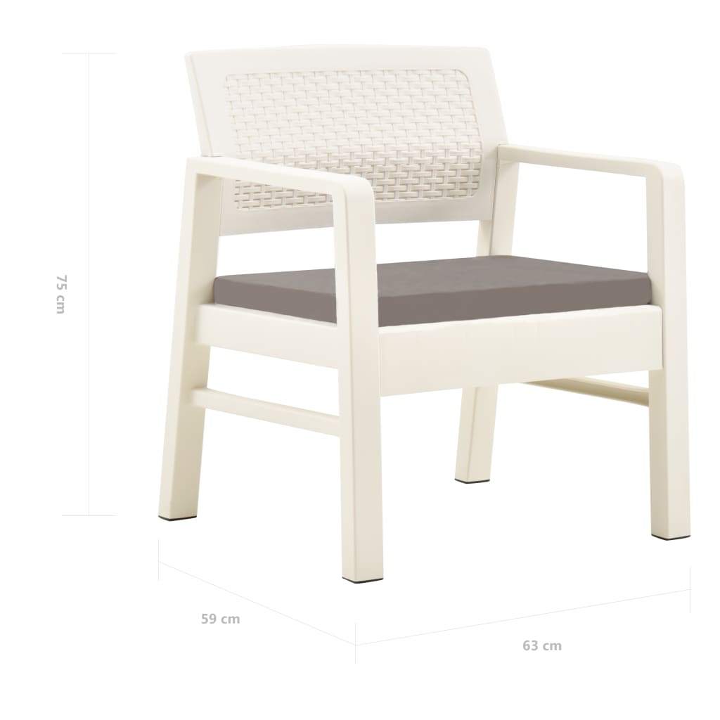 Set Salotto da Giardino 3 pz in Plastica Bianco - homemem39