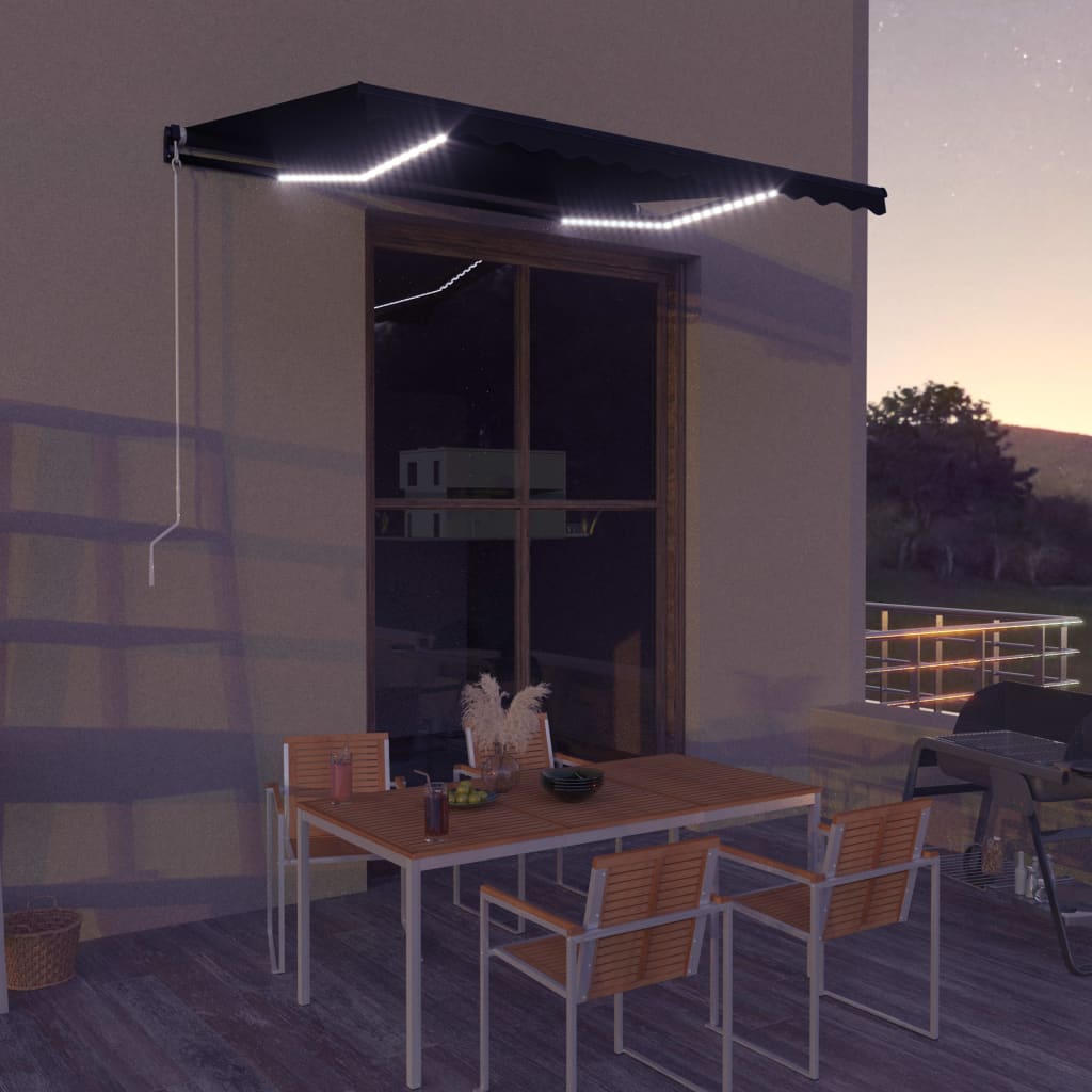 Tenda da Sole Retrattile Manuale con LED 350x250 cm Antracite - homemem39