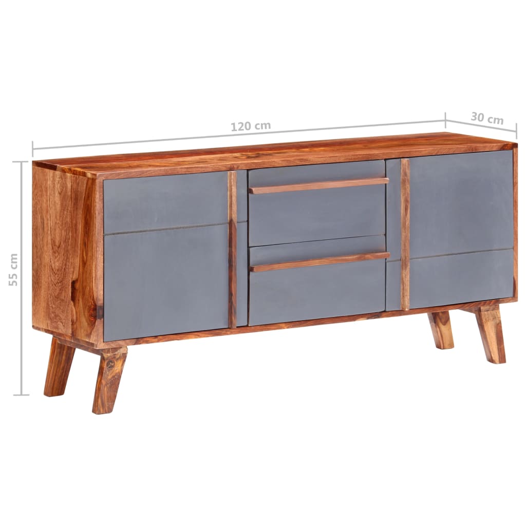 Credenza Grigia 120x30x55 cm in Legno Massello di Sheesham - homemem39