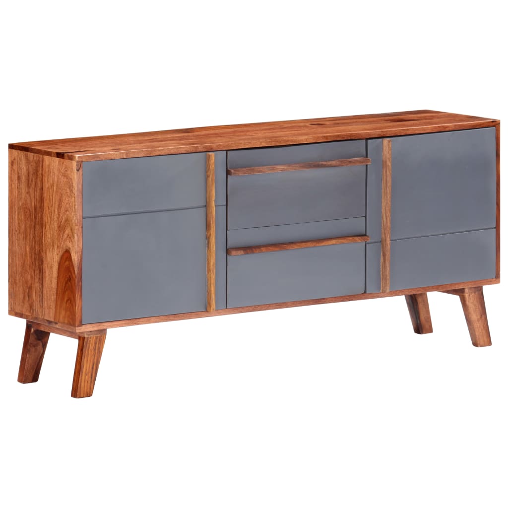 Credenza Grigia 120x30x55 cm in Legno Massello di Sheesham - homemem39