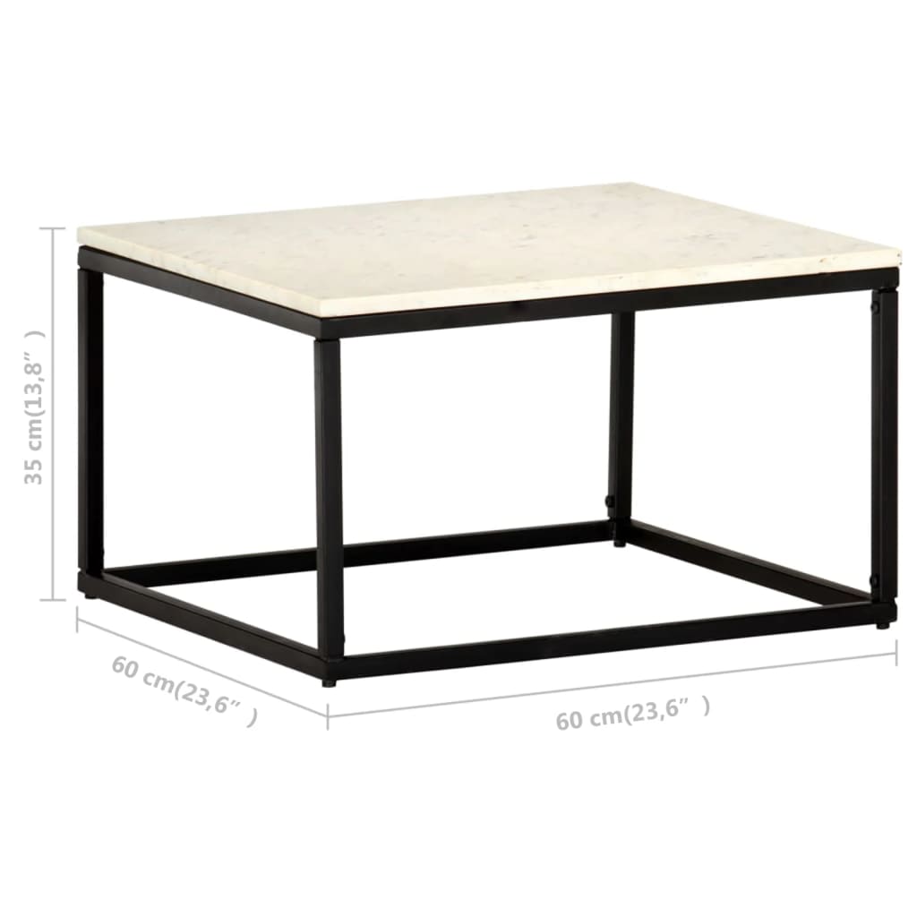 Tavolino da Caffè Bianco 60x60x35 cm Pietra Vera Testura Marmo - homemem39