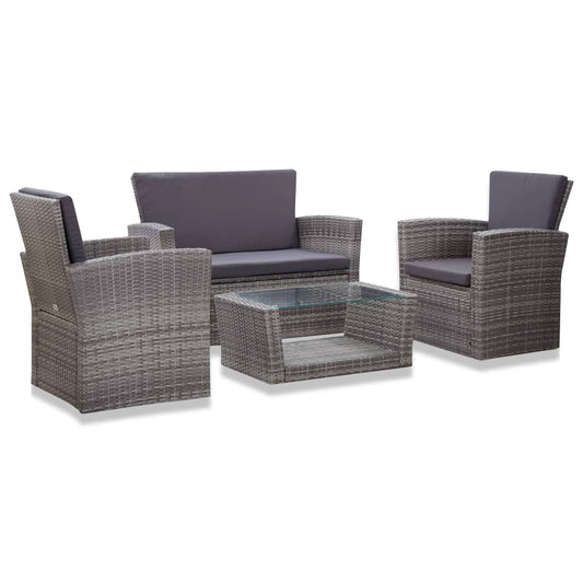 Set Divani da Giardino 4 pz con Cuscini in Polyrattan Grigio - homemem39