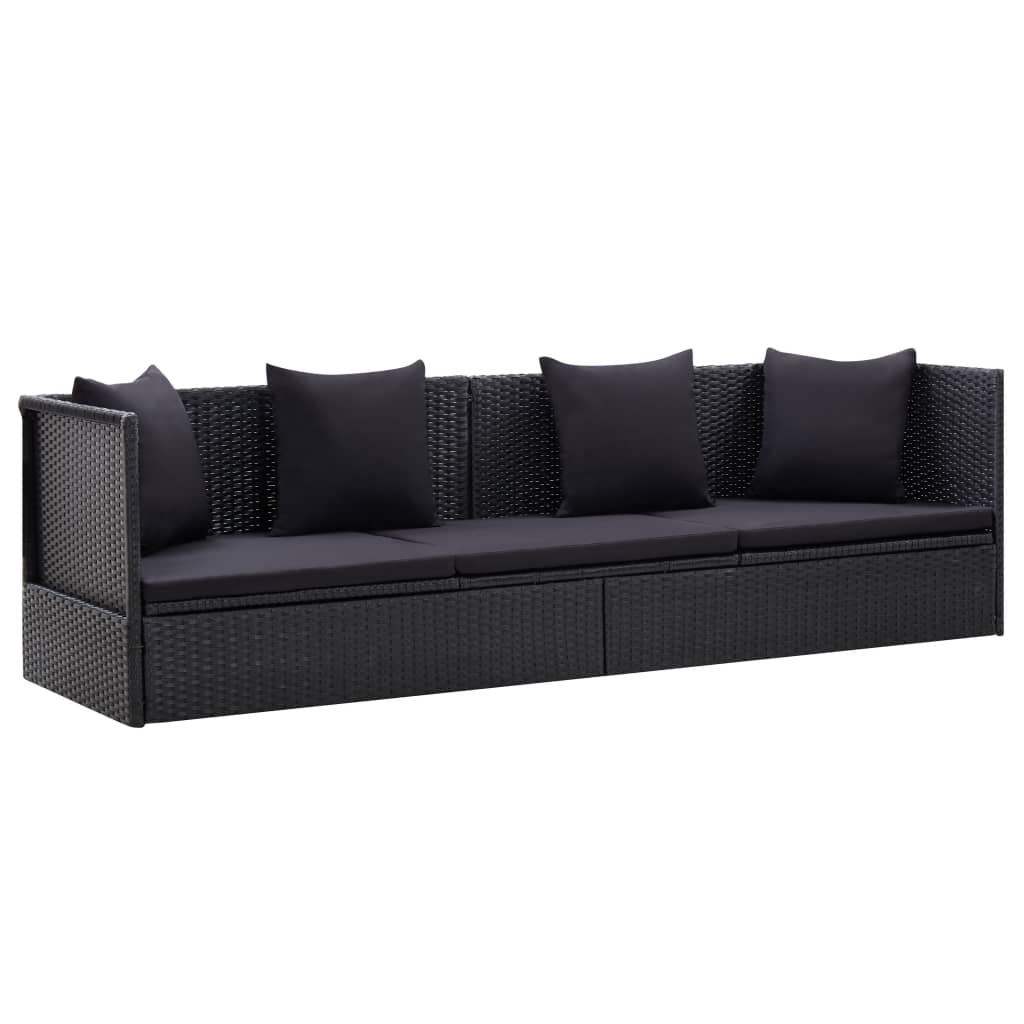 Lettino da Giardino con Cuscini in Polyrattan Nero - homemem39