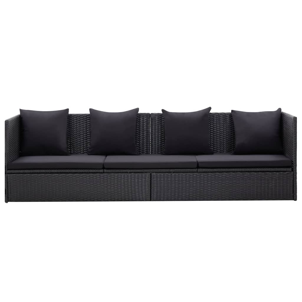 Lettino da Giardino con Cuscini in Polyrattan Nero - homemem39