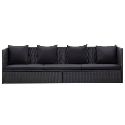 Lettino da Giardino con Cuscini in Polyrattan Nero - homemem39