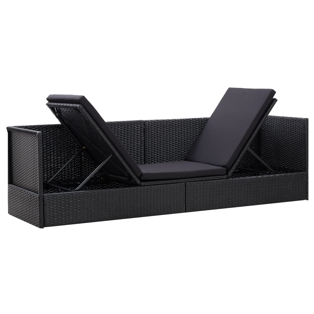 Lettino da Giardino con Cuscini in Polyrattan Nero - homemem39