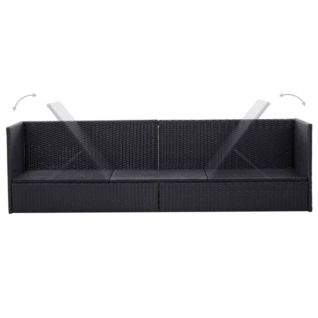 Lettino da Giardino con Cuscini in Polyrattan Nero - homemem39