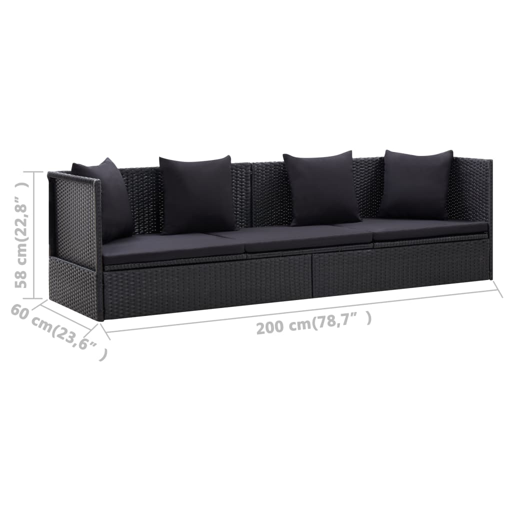 Lettino da Giardino con Cuscini in Polyrattan Nero - homemem39