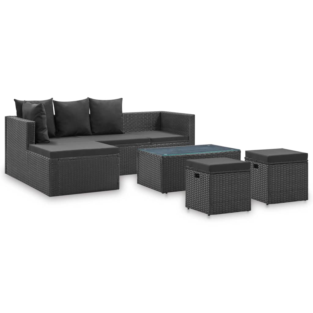 Set Divani da Giardino 4 pz Nero con Cuscini in Polyrattan - homemem39